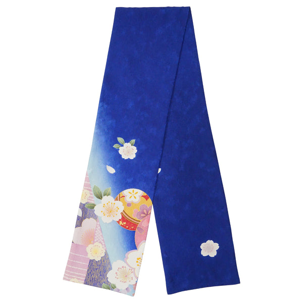 KIMONOのスカーフ。和柄ショール 女性用 レディース 日本製"桜/ブルー"