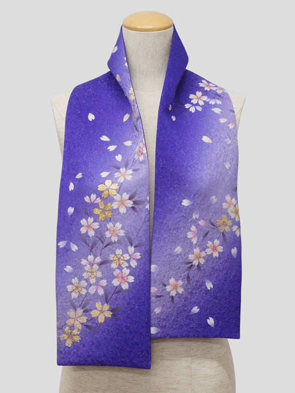 Bufanda KIMONO. Chal de patrón japonés para mujeres, Ladies made in Japan. "Flores de Cerezo / Púrpura"