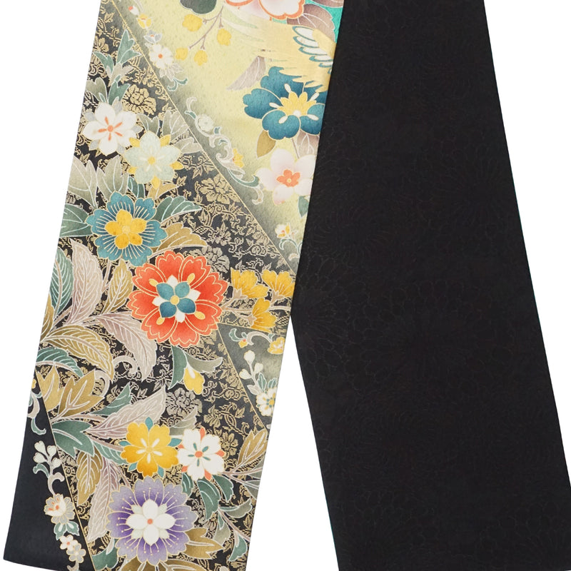 KIMONOのスカーフ。和柄ショール 女性用 レディース 日本製"花／エメラルドグリーン"