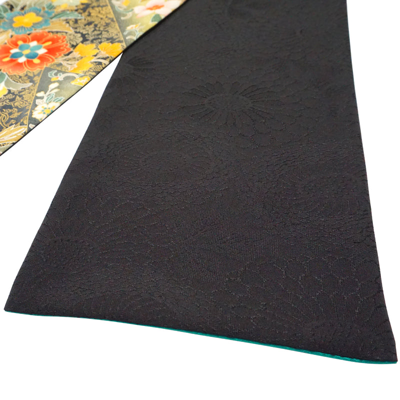 KIMONO scarf. Japanese pattern shawl for women, Ladies made in Japan. "Flowers / Emerald Green"