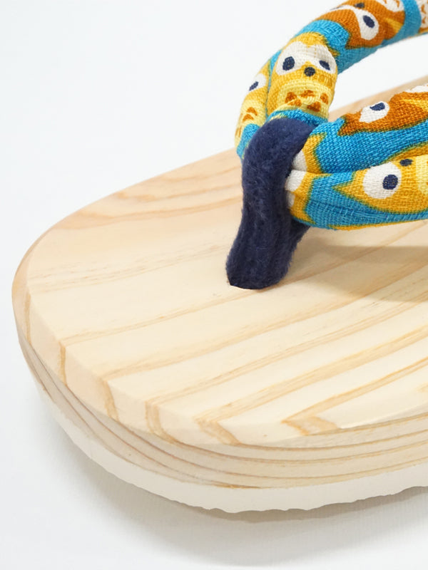 Wooden Sandals for Children Kids Boys Shoes "HITA GETA" made in Japan. "Blue / Owl"