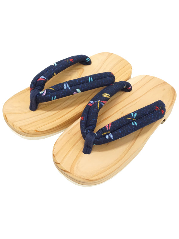 Sandalias de madera para niños Zapatos para niños "HITA GETA" hecho en Japón. "Azul Marino / Libélula"