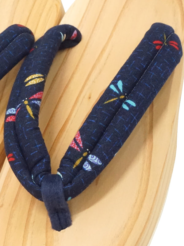 Wooden Sandals for Children Kids Boys Shoes "HITA GETA" made in Japan. "Navy Blue / Dragonfly"