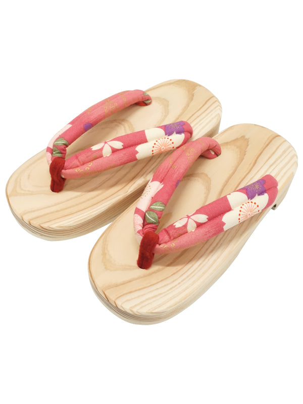 儿童木制凉鞋 女孩童鞋 "HITA GETA" 日本制造。"粉红-A"