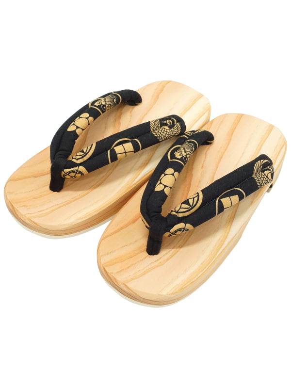Wooden Sandals for Children Kids Boys Shoes "HITA GETA" made in Japan. "Black / Family Crest"