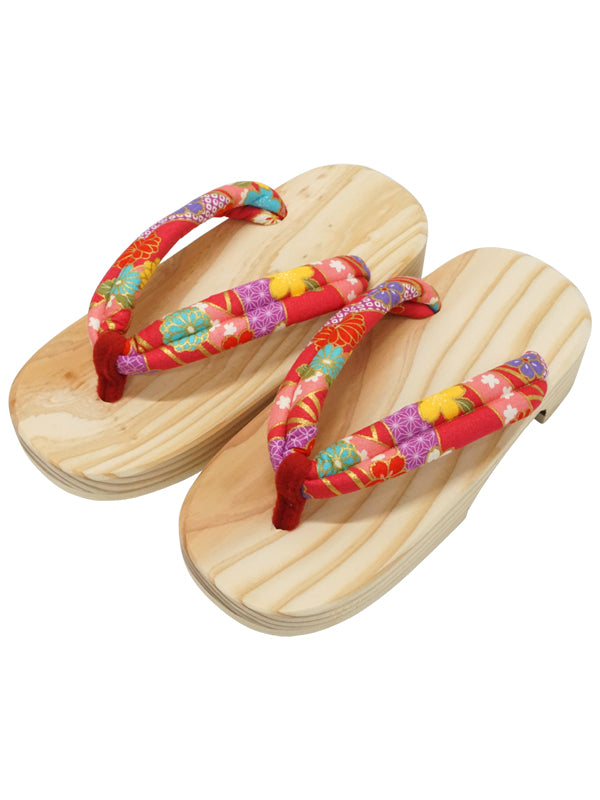 Wooden Sandals for Children Girls Kids Shoes "HITA GETA" made in Japan. "Red-B"