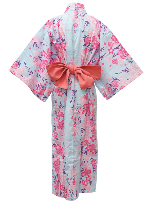 Yukata con cinturón de faja. para niños niñas. hecho en Japón Midori Yukata "Light Blue Cherry Blossoms / 水色桜"