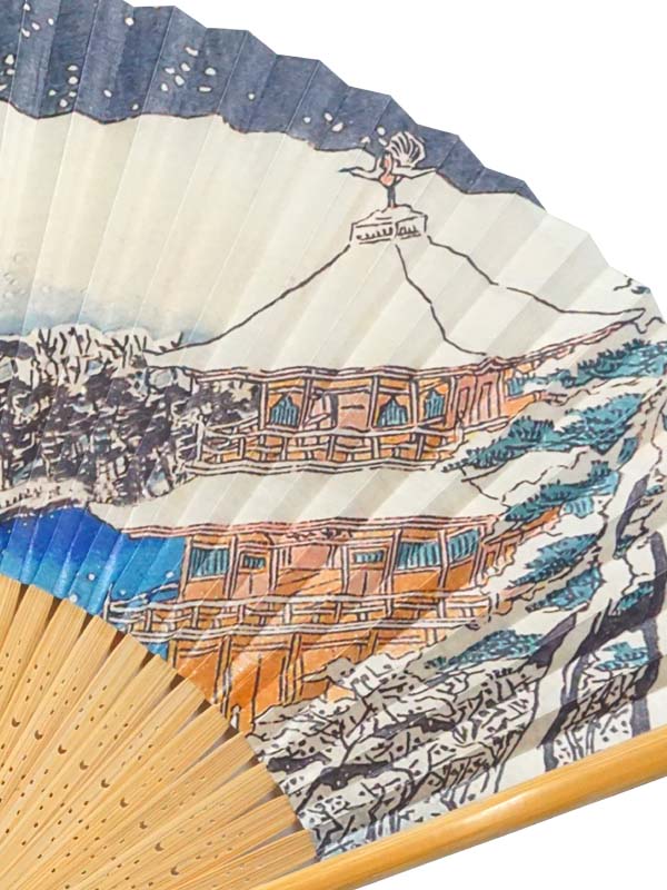 Ventilatore pieghevole. Design bifacciale realizzato a Kyoto, Giappone. Ventaglio a mano giapponese. "Tempio Kinkaku-ji, Kyoto / 金閣寺1392".