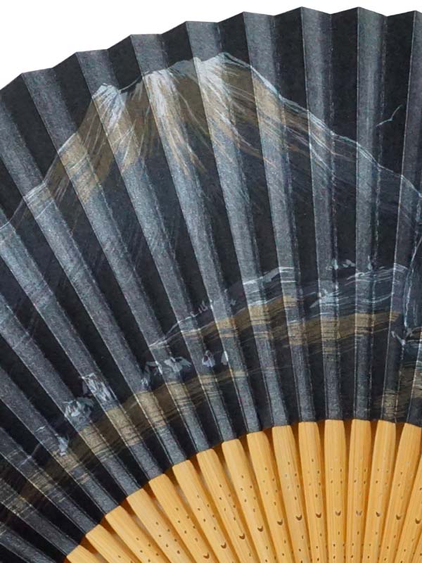 Abanico plegable. Diseño de doble cara hecho en Kioto, Japón. Abanico de mano japonés. "Negro-Monte Fuji / 黒富士1650"