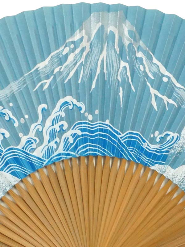 Складной веер. изготовлен в Киото, Япония. Японский ручной веер. "Синяя гора Фудзи / 青富士1307".
