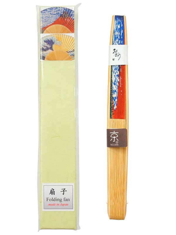 扇風機。京都府産の両面デザイン扇子。日本製の扇子です。「赤富士と荒波 1393