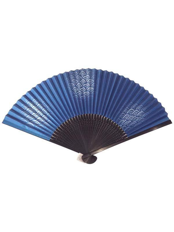 Folding Fan. made in Kyoto, Japan. Japanese Hand Fan. "Blue Sea Wave / 青海波1365"