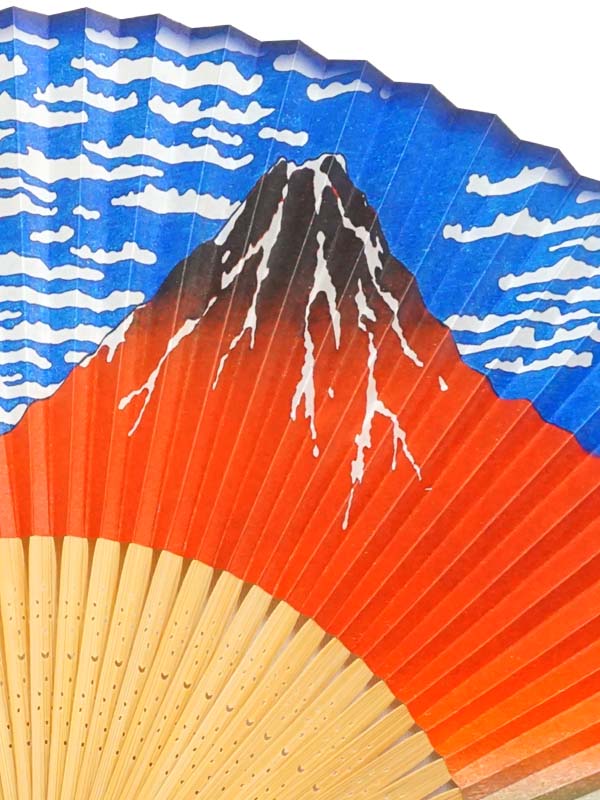 Ventilatore pieghevole. Design bifacciale realizzato a Kyoto, Giappone. Ventaglio a mano giapponese. "Red-Mt.Fuji &amp; Violent Waves/赤富士.荒波1393"