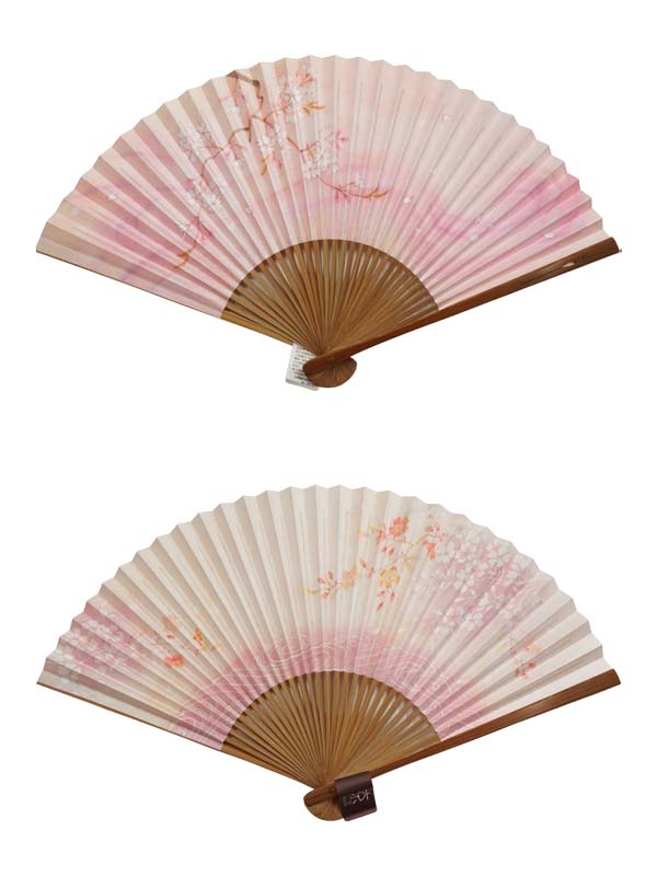 Складной вентилятор. Двухсторонний дизайн, изготовленный в Киото, Япония. Японский ручной веер. "Цветение сакуры / 流水に桜360".