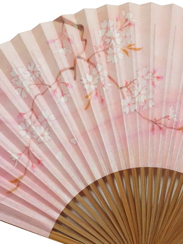 Складной вентилятор. Двухсторонний дизайн, изготовленный в Киото, Япония. Японский ручной веер. "Цветение сакуры / 流水に桜360".