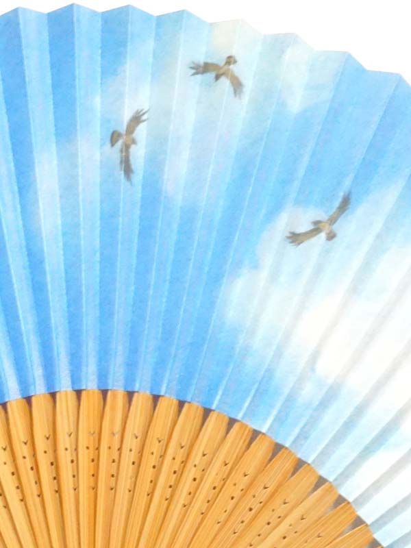Folding Fan. Double-Sided Design made in Kyoto, Japan. Japanese Hand Fan. "Blue Sky-Mt. Fuji / 富士山1510"