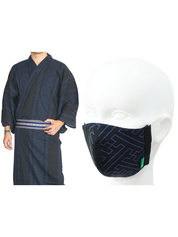 不織布入り浴衣生地のフェイスマスク。日本製。洗える、丈夫、繰り返し使える。"Lサイズ/さやがた/紗綾型"