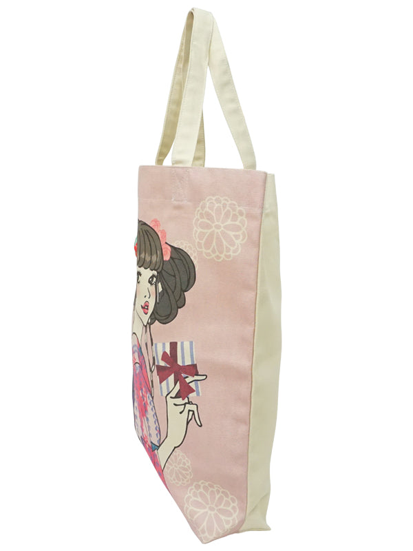 Bolso de mano. Hecho en Japón. Bolsa ecológica de tela de Kimono girl. "Tamaño grande / Rosa"