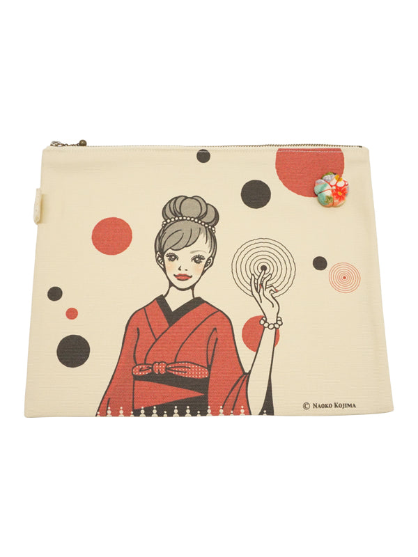 Étui gratuit. Tissu en toile. Fabriqué au Japon. Étui multi lettres Kimono girl. "Taille moyenne / Beige"
