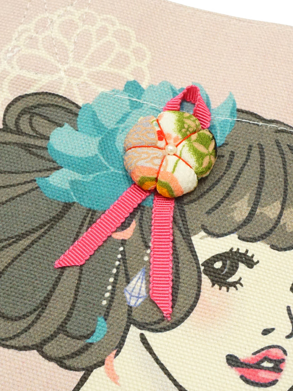 Tragetasche. Hergestellt in Japan. Kimono-Mädchen-Öko-Tasche aus Segeltuchstoff. &quot;Mittelgroß / Rosa&quot;