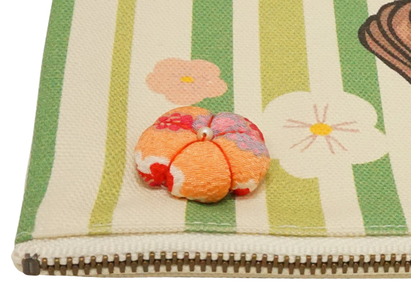 Free case. Canvas fabric. made in Japan. Kimono girl multi letter case. "Medium size / Green"