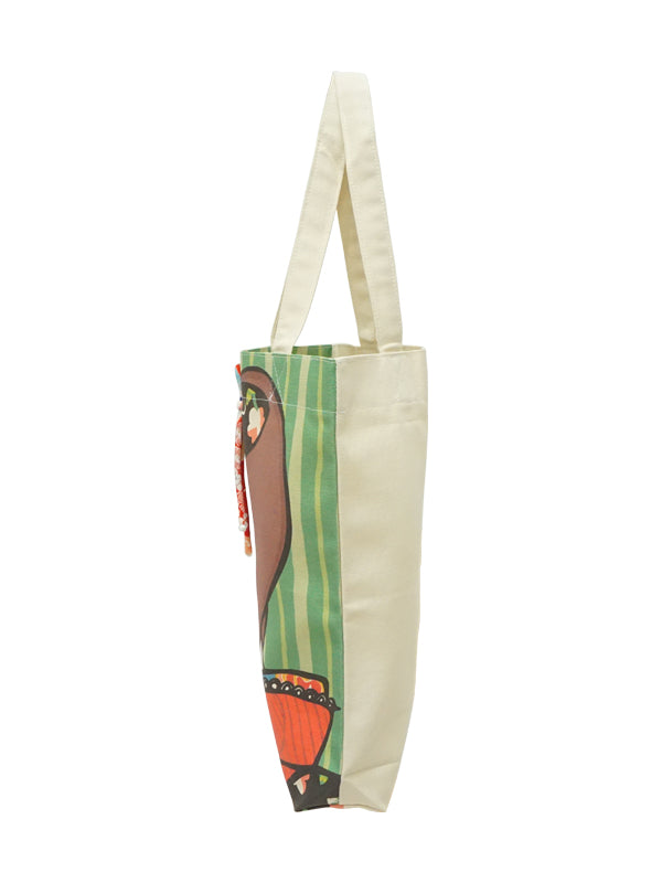 Tote bag. made in Japan. Canvas fabric Kimono girl eco-bag. "Medium size / Green"