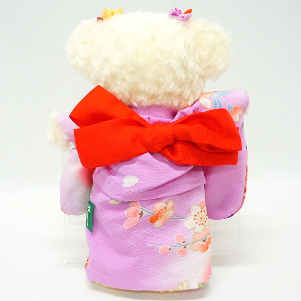 Чучело медведя в кимоно. 8,2" (21 см), сделано в Японии. Фаршированное животное Кукла Мишка в кимоно. "Фиолетовый / красный"