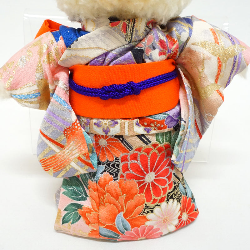 Orso di peluche che indossa il kimono. 21 cm (8,2"), prodotto in Giappone. Bambola orsetto di peluche con kimono. "Mix / Arancione"