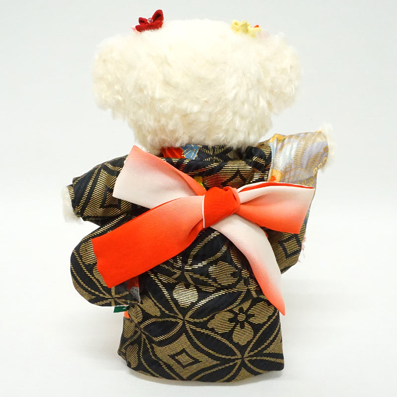 Ausgestopfter Bär mit Kimono. 8.2" (21cm) Hergestellt in Japan. Kuscheltier-Kimono-Teddybär-Puppe. "Mix / Schwarz"