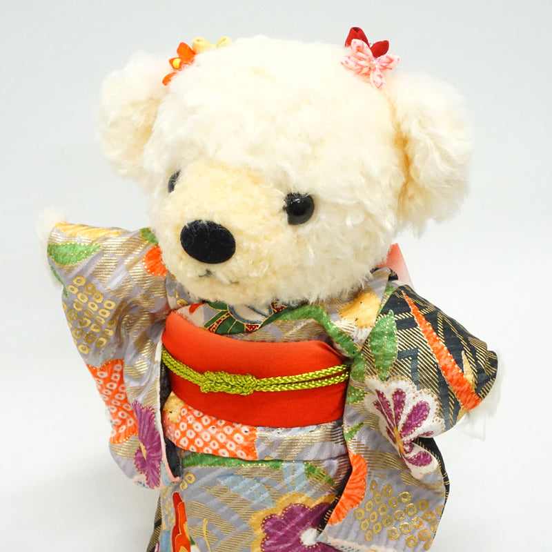 Oso de peluche con kimono. 8,2" (21cm) hecho en Japón. Muñeco de peluche con kimono. "Mix / Black"