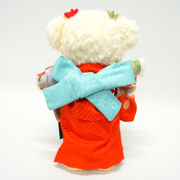 Чучело медведя в кимоно. 8,2" (21 см), сделано в Японии. Фаршированное животное Кукла Мишка в кимоно. "Красный / светло-голубой"