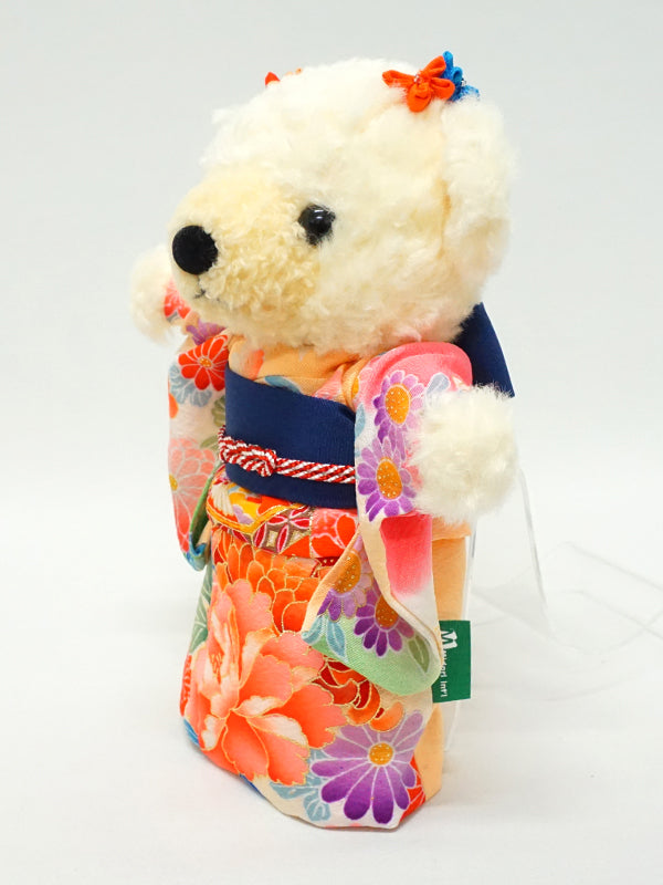 Ours en peluche portant un kimono. 21 cm (8.2") fabriqué au Japon. Poupée ourson en peluche portant un kimono. "Mix / Marine"