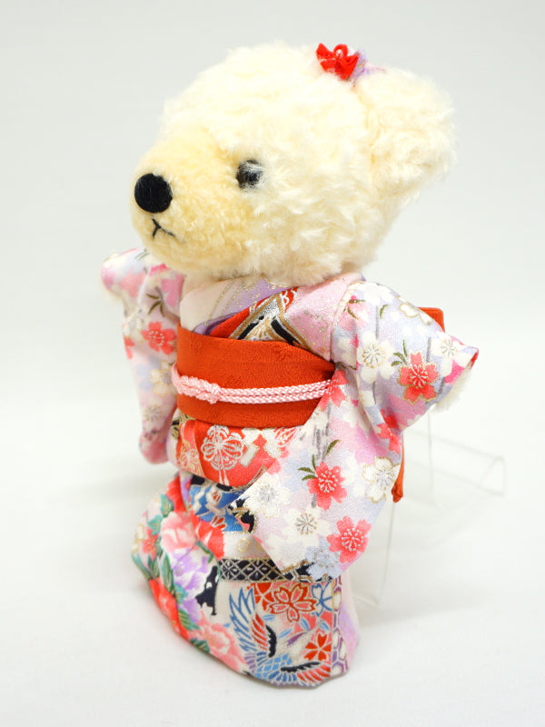 Ausgestopfter Bär mit Kimono. 8.2&quot; (21cm) hergestellt in Japan. Kuscheltier Kimono Teddybär Puppe. &quot;Pink / Orange&quot;