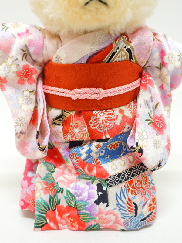 Ausgestopfter Bär mit Kimono. 8.2&quot; (21cm) hergestellt in Japan. Kuscheltier Kimono Teddybär Puppe. &quot;Pink / Orange&quot;