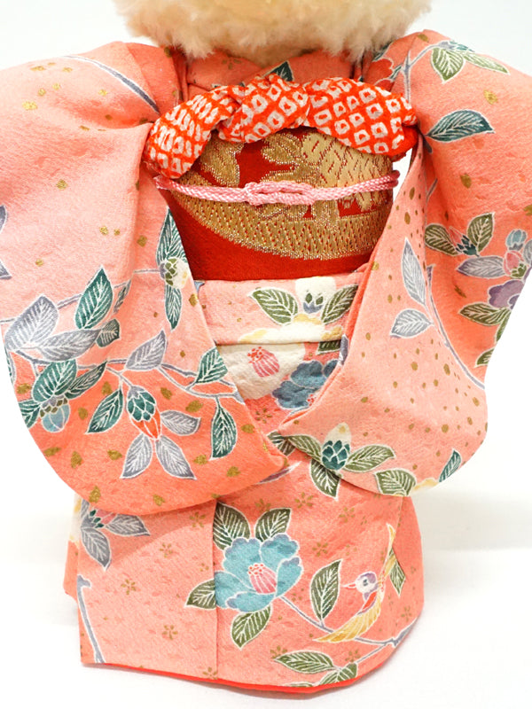 Oso de peluche con kimono. 11.4" (29cm) hecho en Japón. Muñeco de peluche con kimono. "Rosa / Rojo"