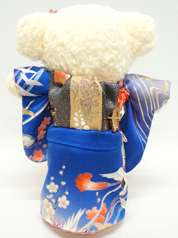 Stuffed Bear Wearing Kimono. 11.4" (29cm) made in Japan. Stuffed Animal Kimono Teddy Bear Doll. "Blue / Mix"