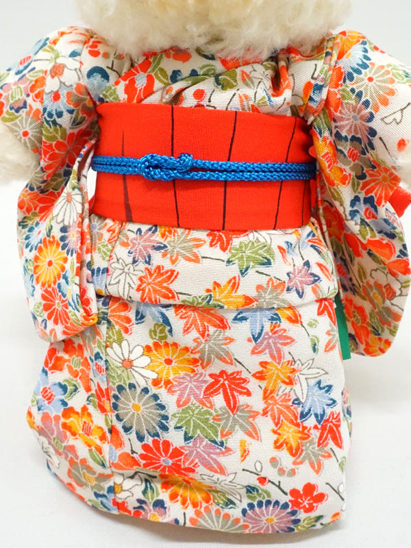Lapin en peluche portant un kimono. 27 cm (10.6") fabriqué au Japon. Peluche Kimono Animal Teddy Bear Rabbit Doll Toys "Ivory / Orange"