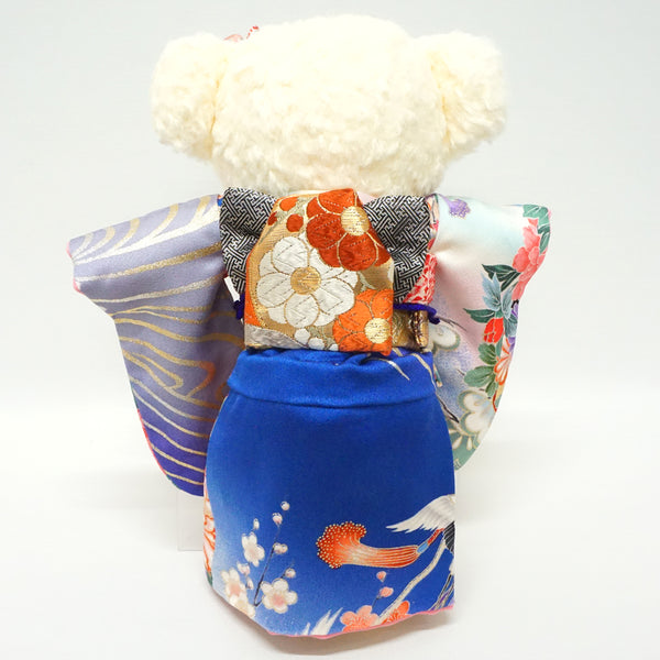 Ours en peluche portant un kimono. 29 cm (11.4") fabriqué au Japon. Poupée ourson en peluche portant un kimono. "Mix / Bleu"