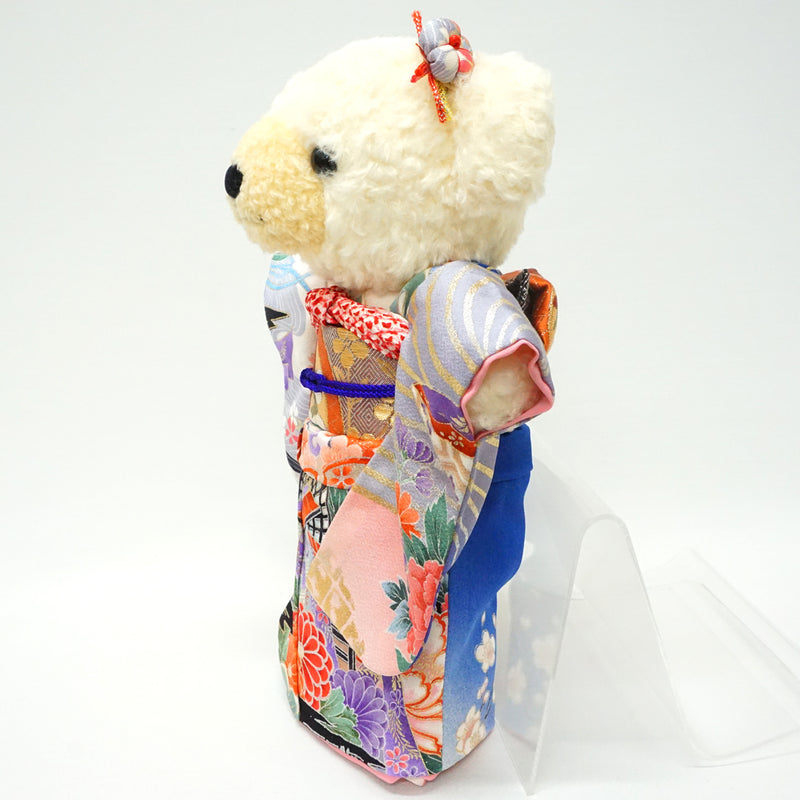 Чучело медведя в кимоно. 11,4" (29 см), сделано в Японии. Фаршированное животное Кукла Мишка в кимоно. "Микс / Голубой"