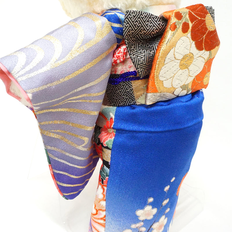 Oso de peluche con kimono. 11.4" (29cm) hecho en Japón. Muñeco de peluche con kimono. "Mix / Blue"