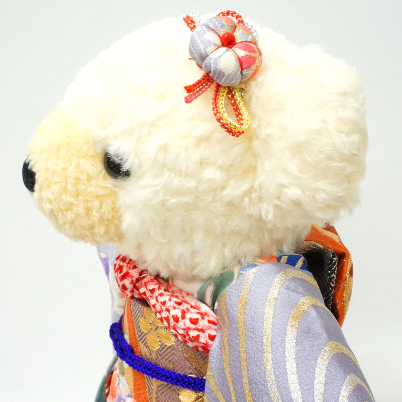 穿着和服的填充熊。11.4" (29cm) 日本制造。填充动物和服泰迪熊公仔。"混合/蓝色"