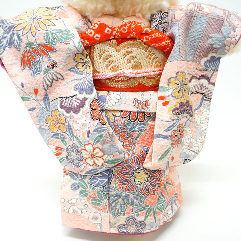 着物を着たくまのぬいぐるみ。11.4インチ（29cm）日本製。着物姿のテディベアのぬいぐるみ。"ライトピンク"