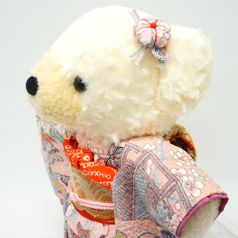 Stuffed Bear Wearing Kimono. 11.4" (29cm) made in Japan. Stuffed Animal Kimono Teddy Bear Doll. "Light Pink"