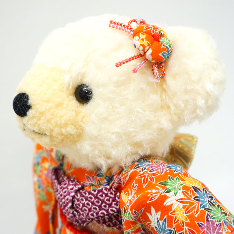 Чучело медведя в кимоно. 11,4" (29 см), сделано в Японии. Фаршированное животное Кукла Мишка в кимоно. "Оранжевый / микс"