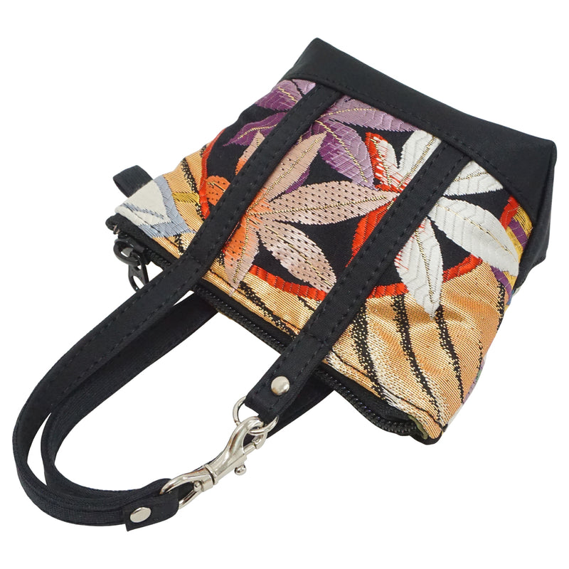Hand bag with mini bag charm made of high grade OBI. made in Japan. Bags for Ladies, one of a kind "Multicolor"