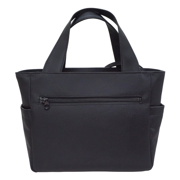 高級帯を使用したミニバッグチャーム付きハンドバッグ。日本製。バッグ レディース 一点物 "ブラック/パープル"