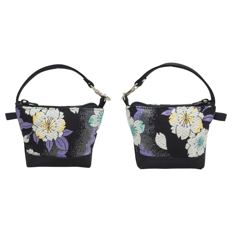 Bolsa de mano con encanto de mini bolsa hecha de OBI de alto grado. hecho en Japón. Bolsas para damas, únicas en su tipo "Negro / Púrpura".