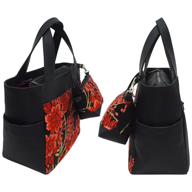 Sac à main avec mini-sac à breloques en OBI de haute qualité. Fabriqué au Japon. Sacs pour dames, uniques en leur genre "Red-A type".