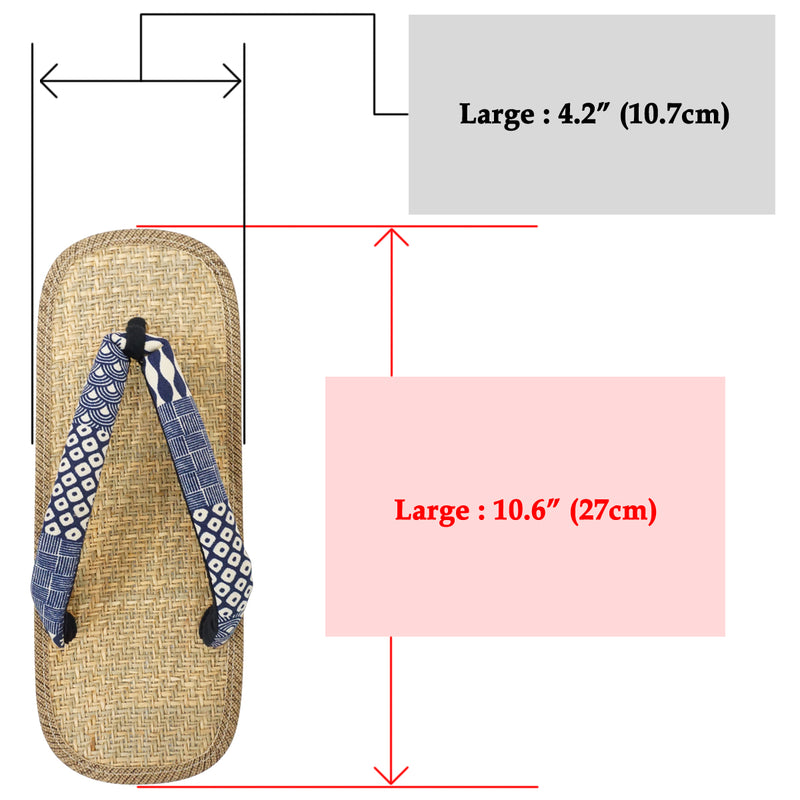 Sandalias japonesas "ZORI" Sandalias de goma para hombre. fabricadas en Japón. 10.5～11"(26～28cm) "Diseño tradicional japonés / Azul"