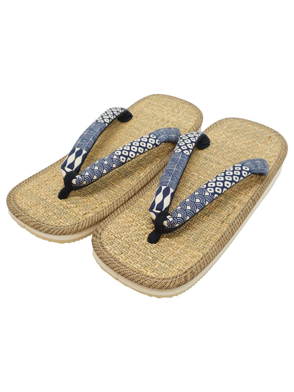 Sandales japonaises "ZORI" Sandales en caoutchouc pour hommes. Fabriquées au Japon. 10.5～11"(26～28cm) "Design traditionnel japonais / Bleu".